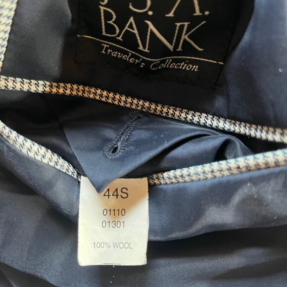 Jos. A. Bank Blazer Mens Size 44S Blue Black Houndstooth Tailored Fit Two-Button - Picture 10 of 11